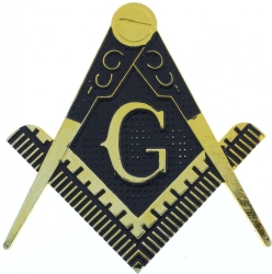 Gold Tone Square & Compass Cut Out Auto Emblem Model # 357535