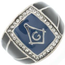 Square & Compass Crystal Ring