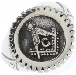 Steel Masonic Gear Ring