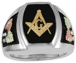 Large Profile Black Hills Gold Masonic Ring